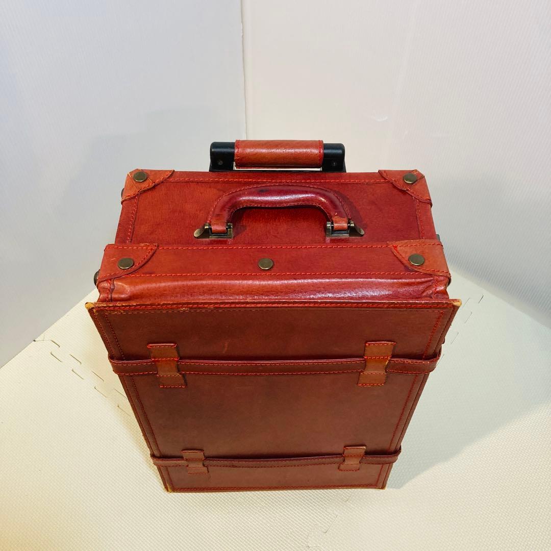 【良品】#648 Eurasia 豚革 レザー スーツケース レッド