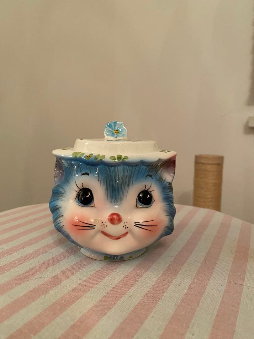 アメリカンヴィンテージ　猫　陶器製シュガーポットと塩入れセット