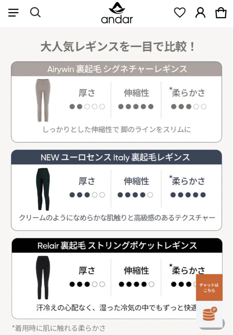 新品未使用！アンダールandarユーロセンス Italy 裏起毛レギンス　S