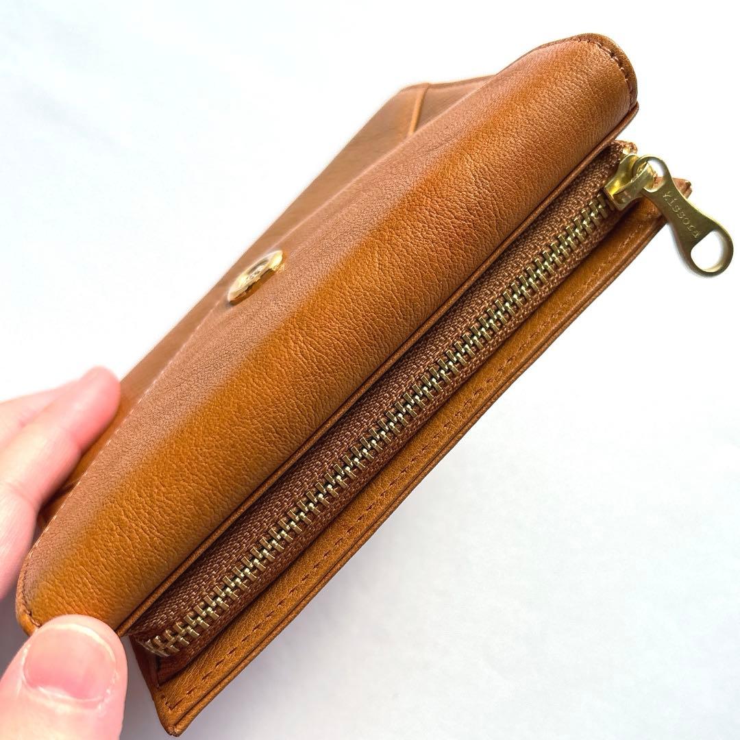 【新品】kissora キソラ レッテラ レター型二つ折り財布 キャメル 牛革
