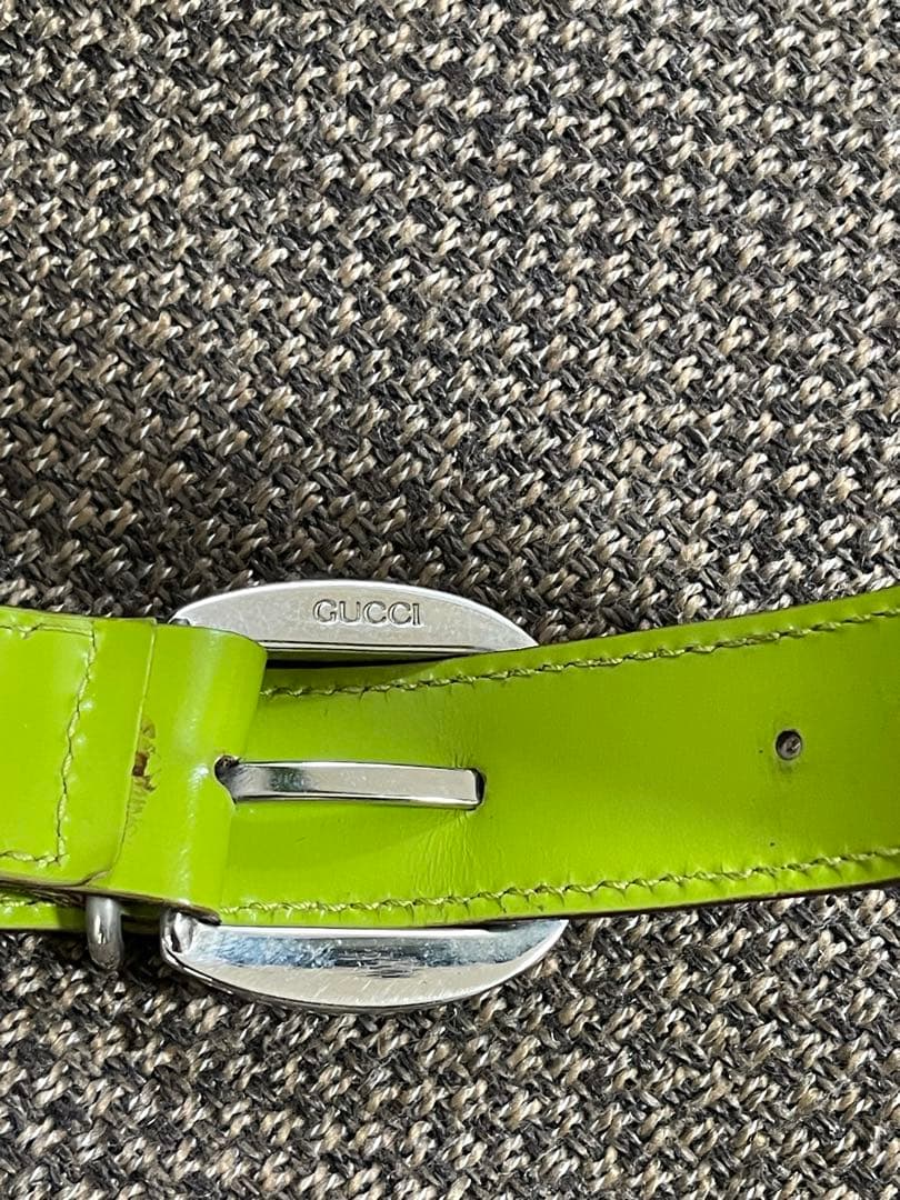 【希少】GUCCI バンブー エナメル ボディーバッグ ロゴ型押し 緑OLD