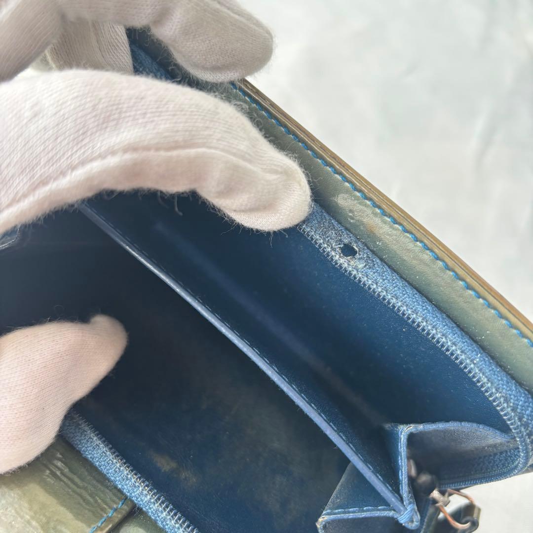 認証カード】CHANEL カメリア　折り財布 グリーン系 パテント　イタリア製