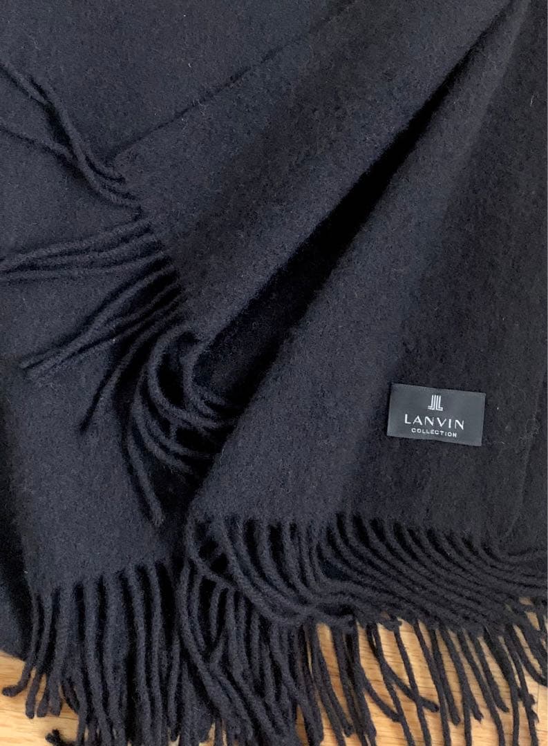 LANVIN 100%カシミア フリンジショール ストール 大判 ブラック