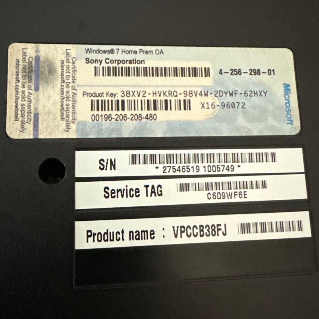 SONY VAIO ノートパソコン　VPCCB38FJ/W