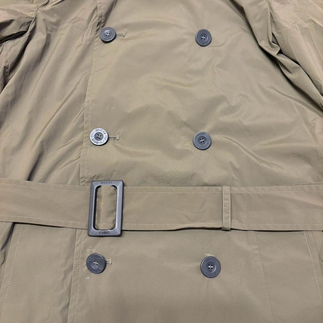 極美品 グッチ トレンチコート ロング丈 ナイロン 46M カーキ 305085