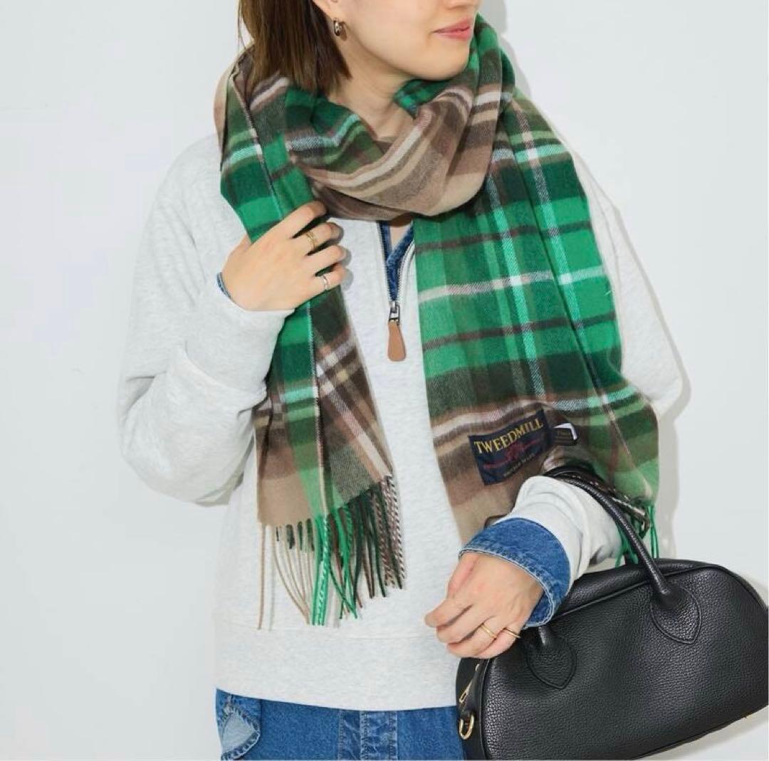 美品 TWEEDMILL ツイードミル 大判ストール ラムウール マフラー