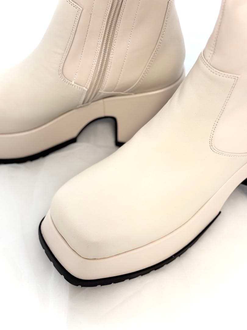 【中古美品】MANA 厚底ブーツ ストレッチブーツ サイドジップ 本革
