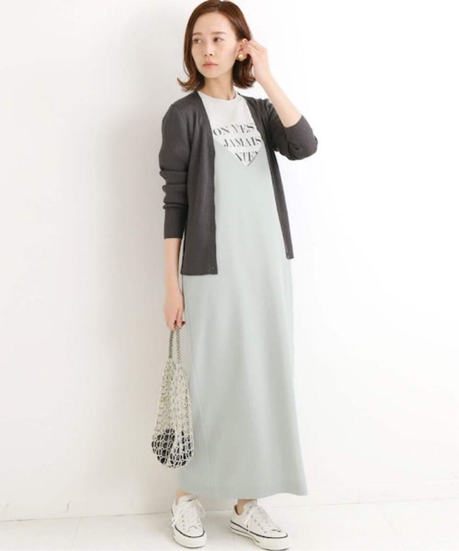 IENA／シルク混×開きひかえめVネックリブニットカーディガン チャコールグレー