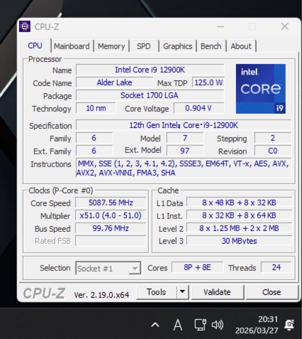 Intel i9-12900K CPU 本体（動作確認済み）