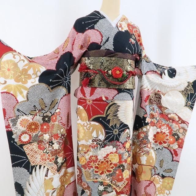 まり 美品 金駒刺繍 着物 正絹 トール 成人式 振袖 3744