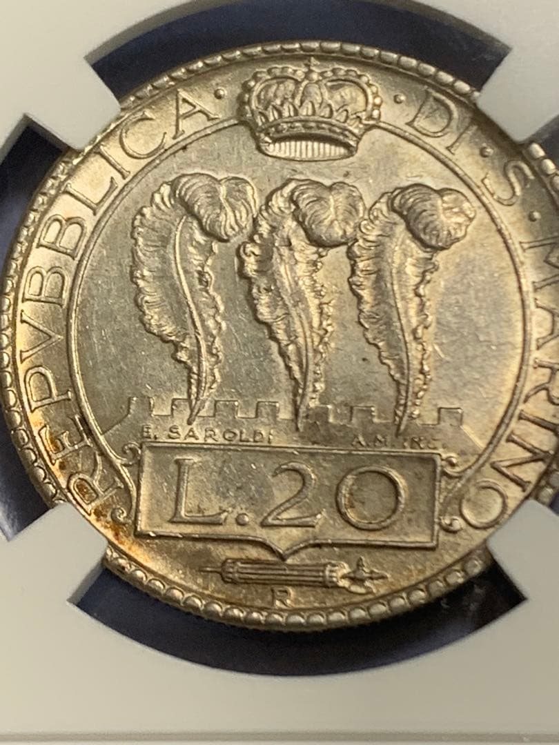 値下げ❗️サンマリノ 1933年 20リラ銀貨 MS 61