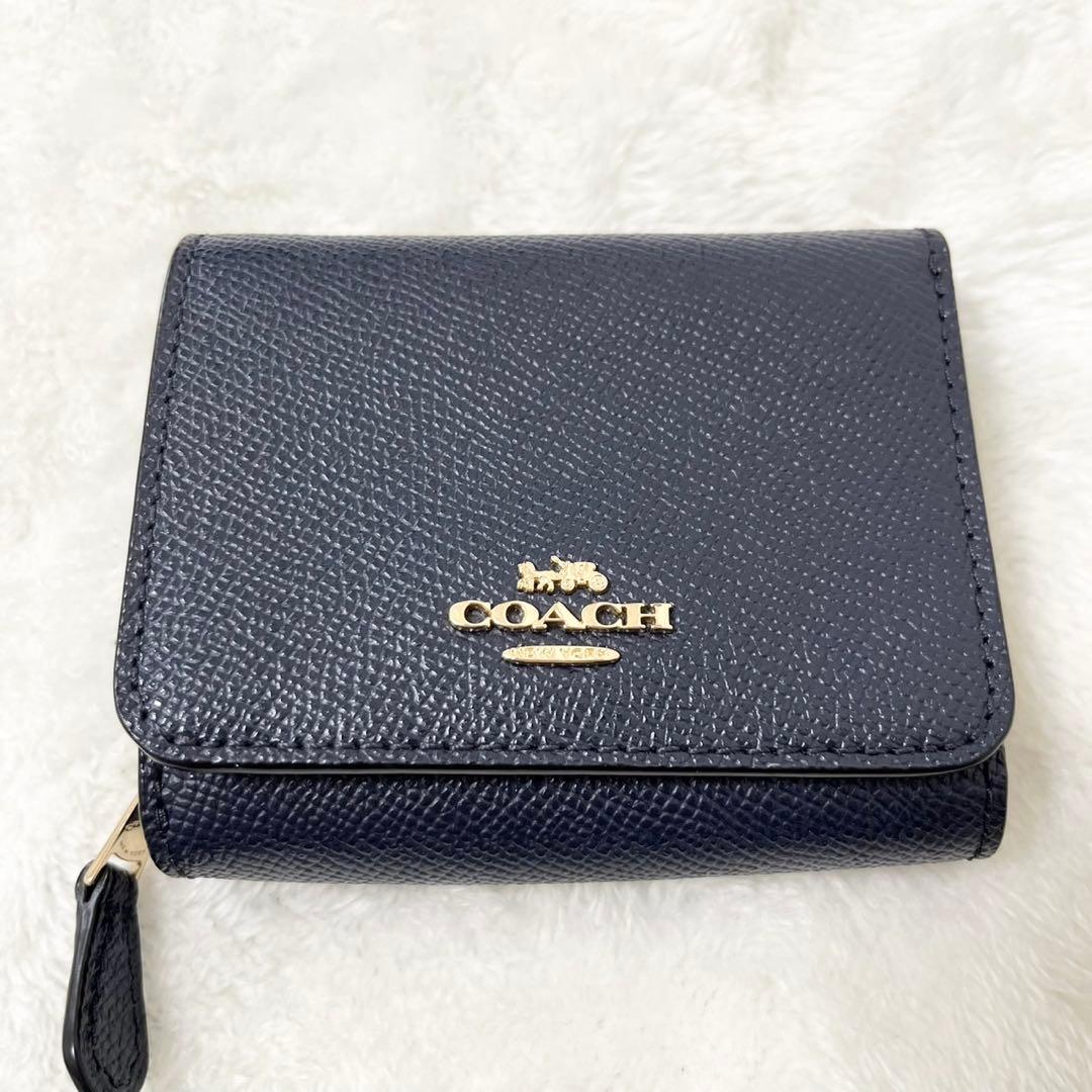 COACH 三つ折り財布 ネイビー レザー 新品