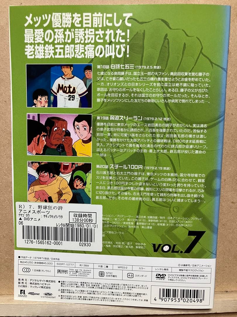 野球狂の詩　アニメ　DVD レンタル版　全9巻　水島新司原作