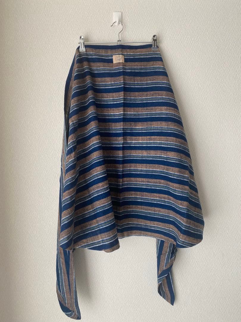 匿名★うさとの服◇青茶縞 パレオストール ショール 大判 Usaato うさと