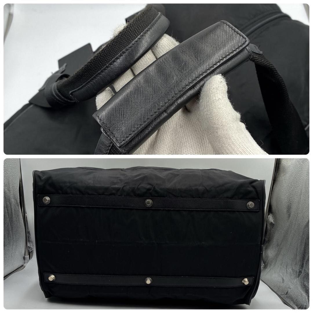 美品 プラダ ボストンバッグ サフィアーノ 2way ナイロン 三角ロゴ 黒