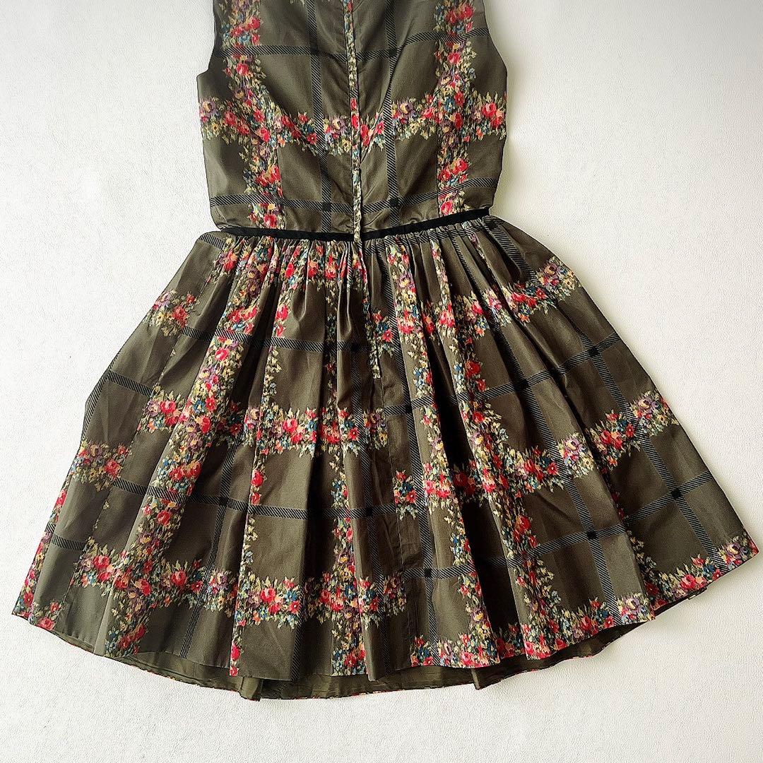 レッドヴァレンティノ 花柄 チェック ノースリーブ ワンピース Aライン M