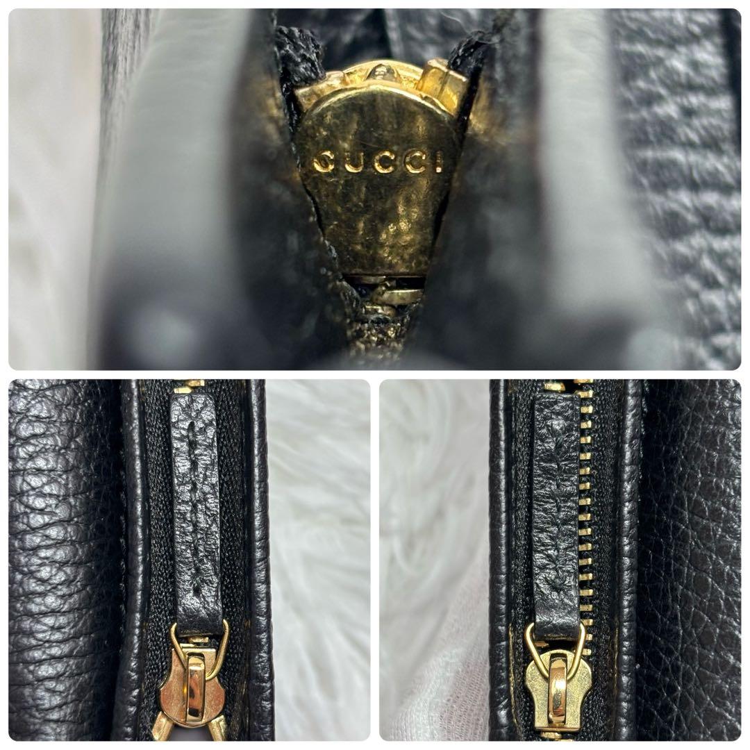 ✨美品✨ グッチ 二つ折り財布 マーモント シボ ブラック 金ロゴ ダブルG 黒