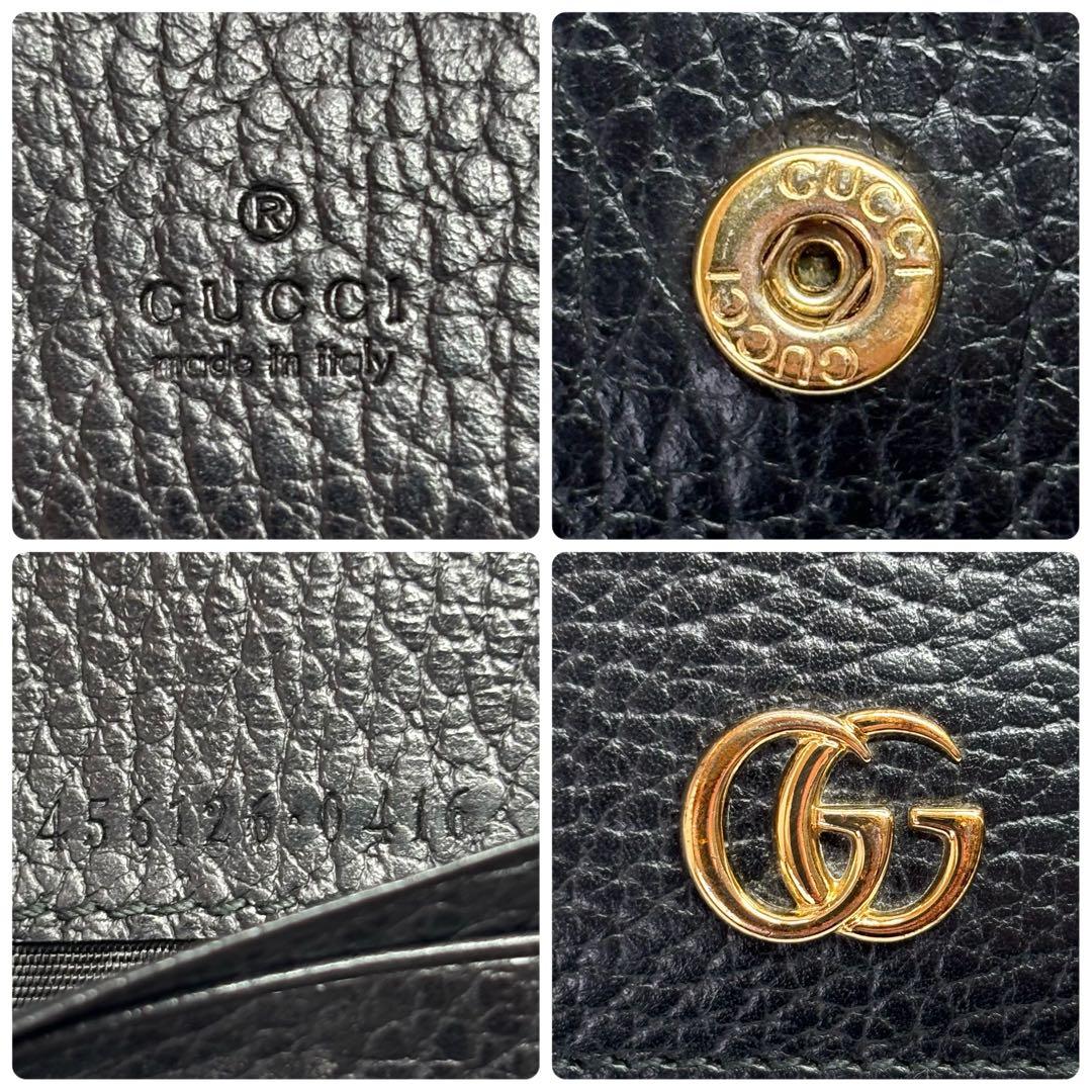 ✨美品✨ グッチ 二つ折り財布 マーモント シボ ブラック 金ロゴ ダブルG 黒