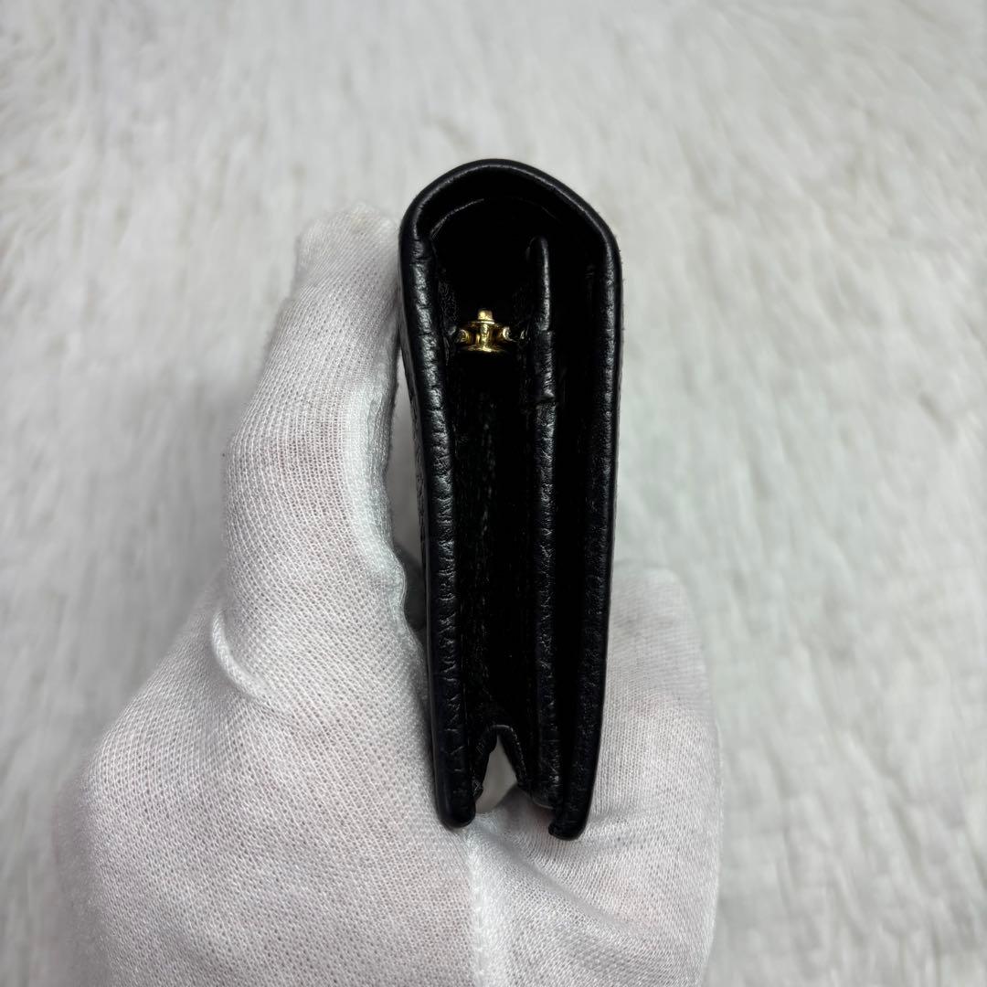 ✨美品✨ グッチ 二つ折り財布 マーモント シボ ブラック 金ロゴ ダブルG 黒