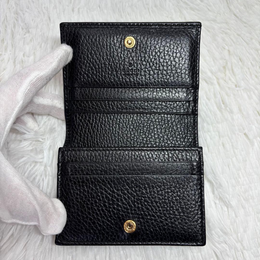✨美品✨ グッチ 二つ折り財布 マーモント シボ ブラック 金ロゴ ダブルG 黒