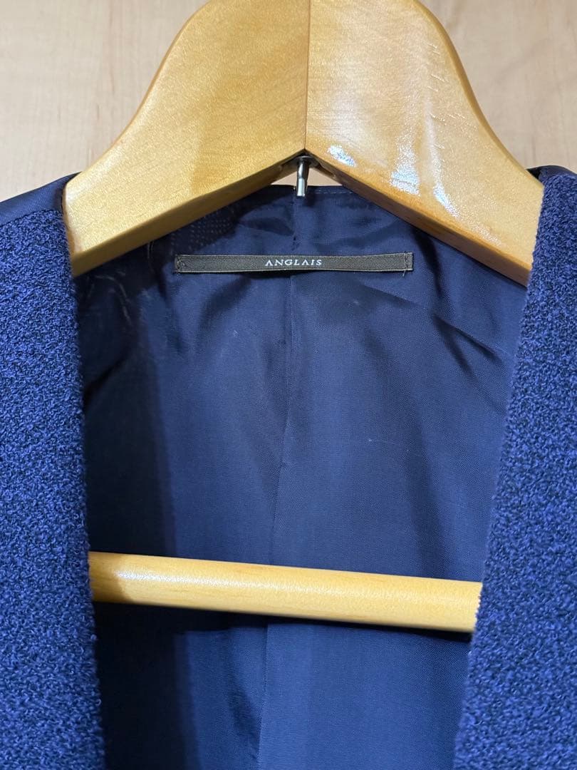 新品 ANGLAIS ダブルブレスト ショールカラー ベスト ジレ M ネイビー
