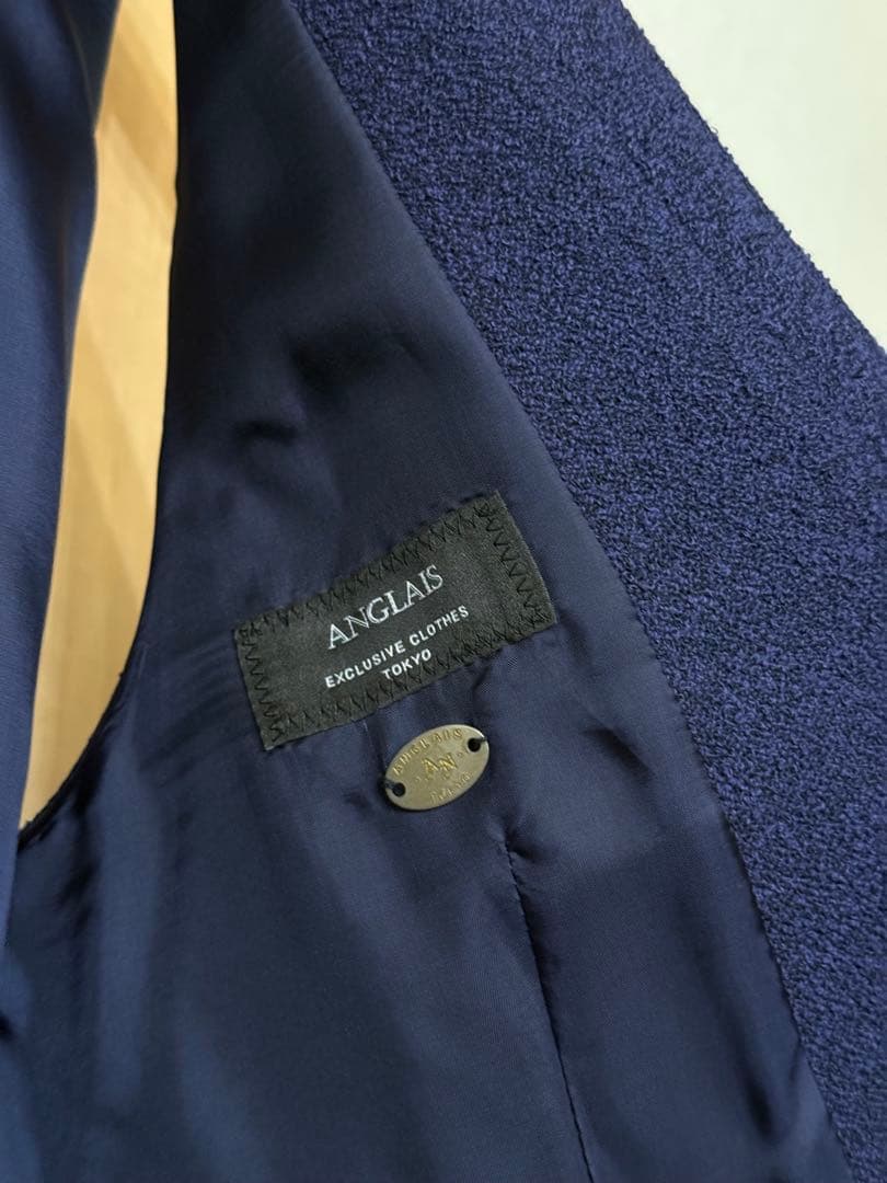 新品 ANGLAIS ダブルブレスト ショールカラー ベスト ジレ M ネイビー