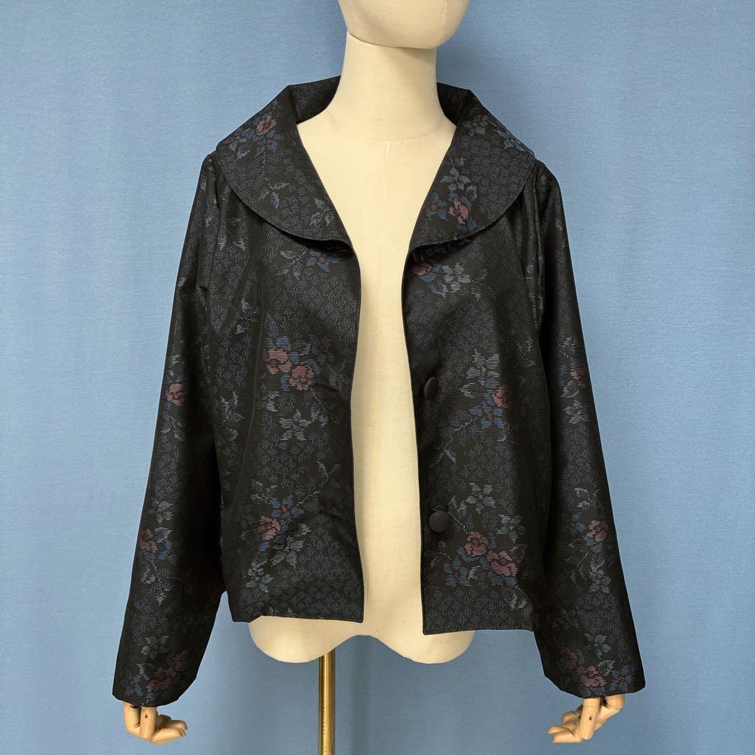 着物リメイク　大島紬　ショールカラージャケット　L〜XXL