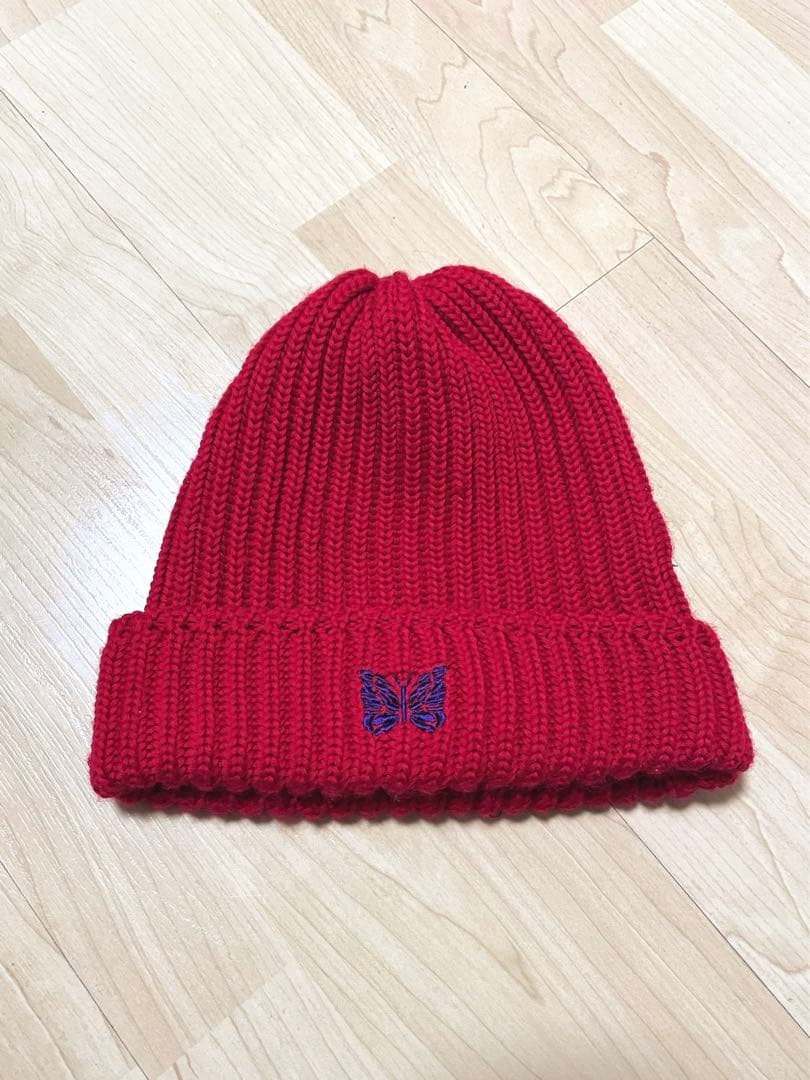 【レア品】 大人気needles ニット帽　赤　Free size