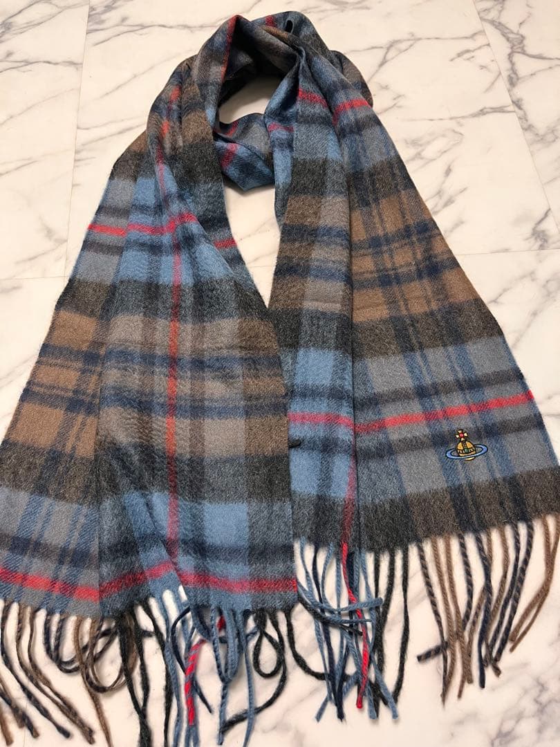 未使用ヴィヴィアンvivienne westwood オーヴ刺繍カシミヤマフラー