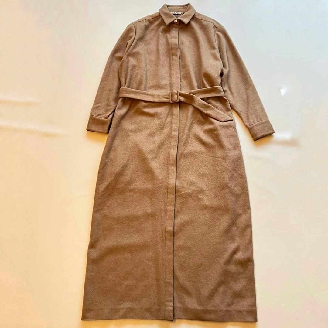 美品・希少✨オーラリー　キャメル100　ロングコート　ベルト　フレア　Aライン