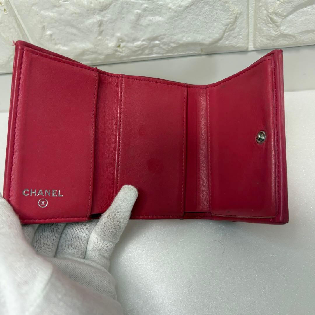 CHANEL 三つ折り財布 マトラッセ ココマーク レザー ピンク