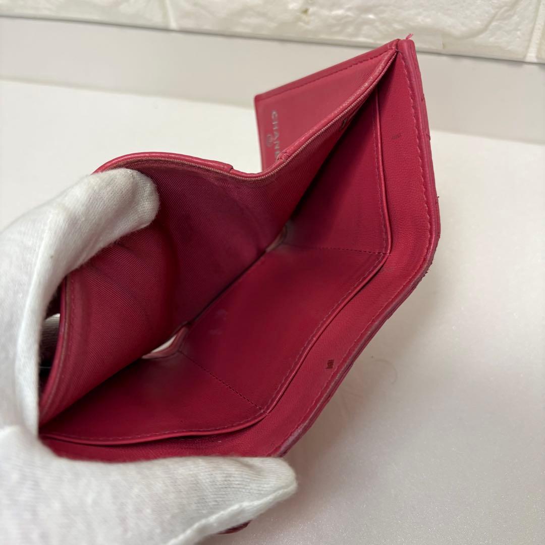 CHANEL 三つ折り財布 マトラッセ ココマーク レザー ピンク