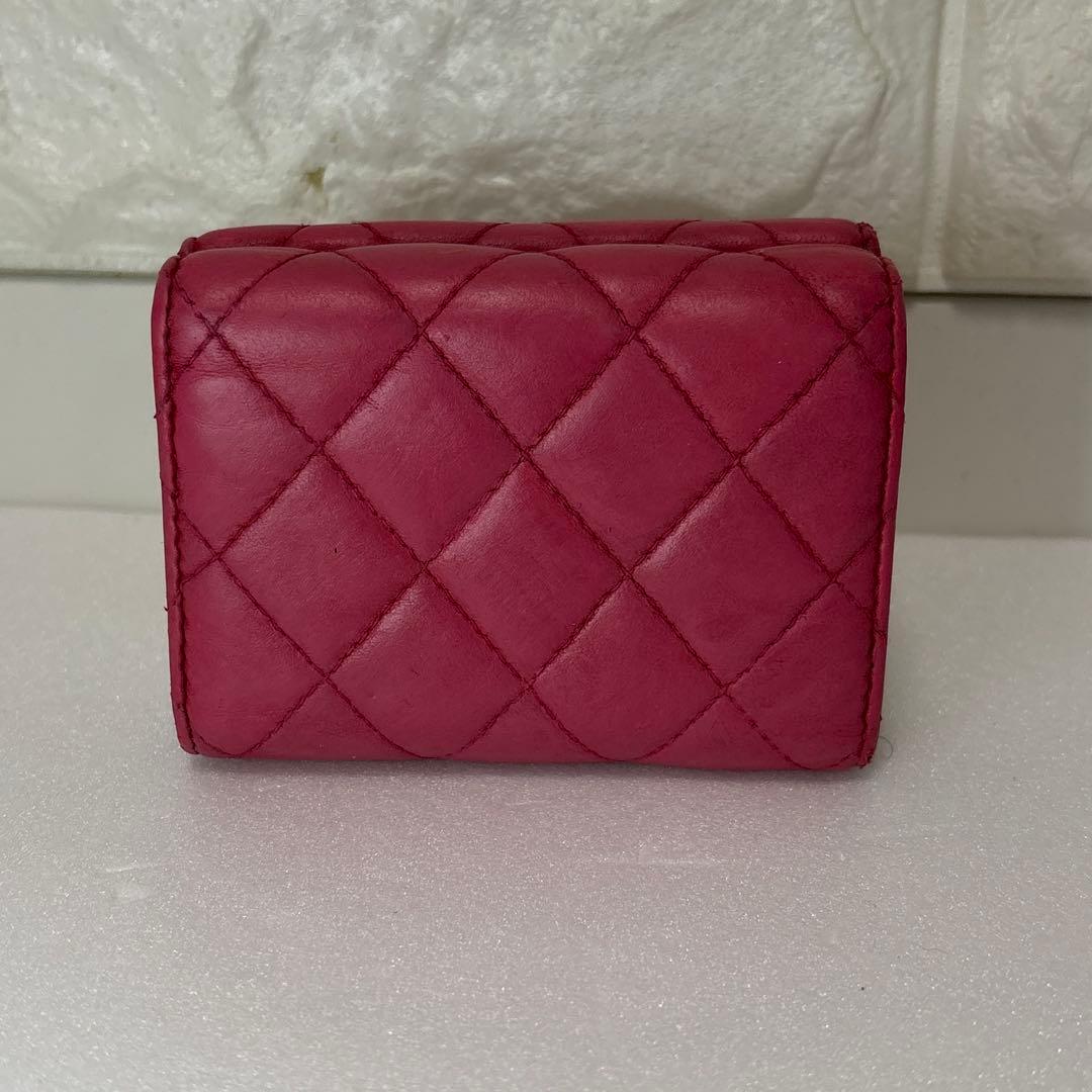 CHANEL 三つ折り財布 マトラッセ ココマーク レザー ピンク