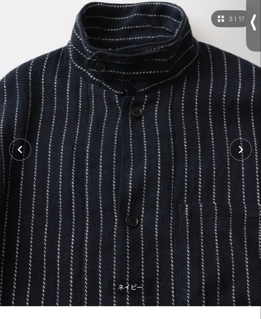 FOLI khadi cotton stripe jacket ネイビー