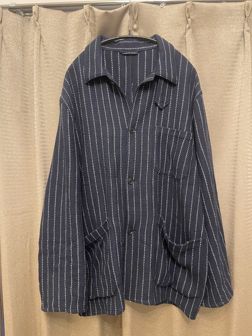 FOLI khadi cotton stripe jacket ネイビー