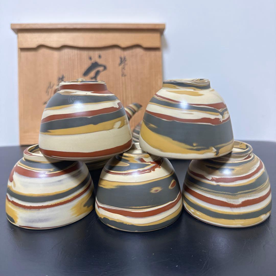 常滑焼，靖仙，茶器，茶具セート，煎茶器，7点セート，九谷焼，備前焼