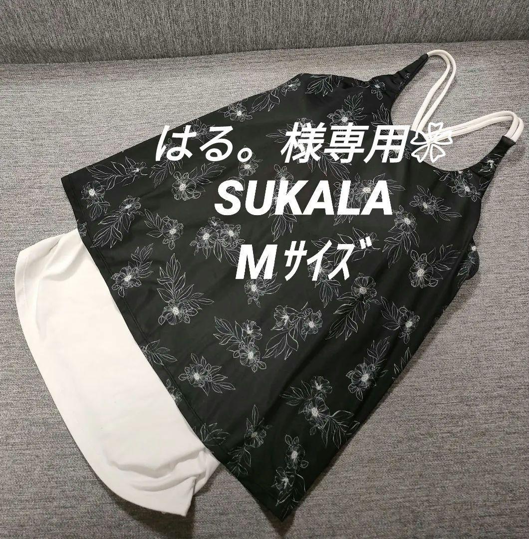 はる。❀⑨SUKALAスカーラ 花柄 フレアタンクトップ M ブラック