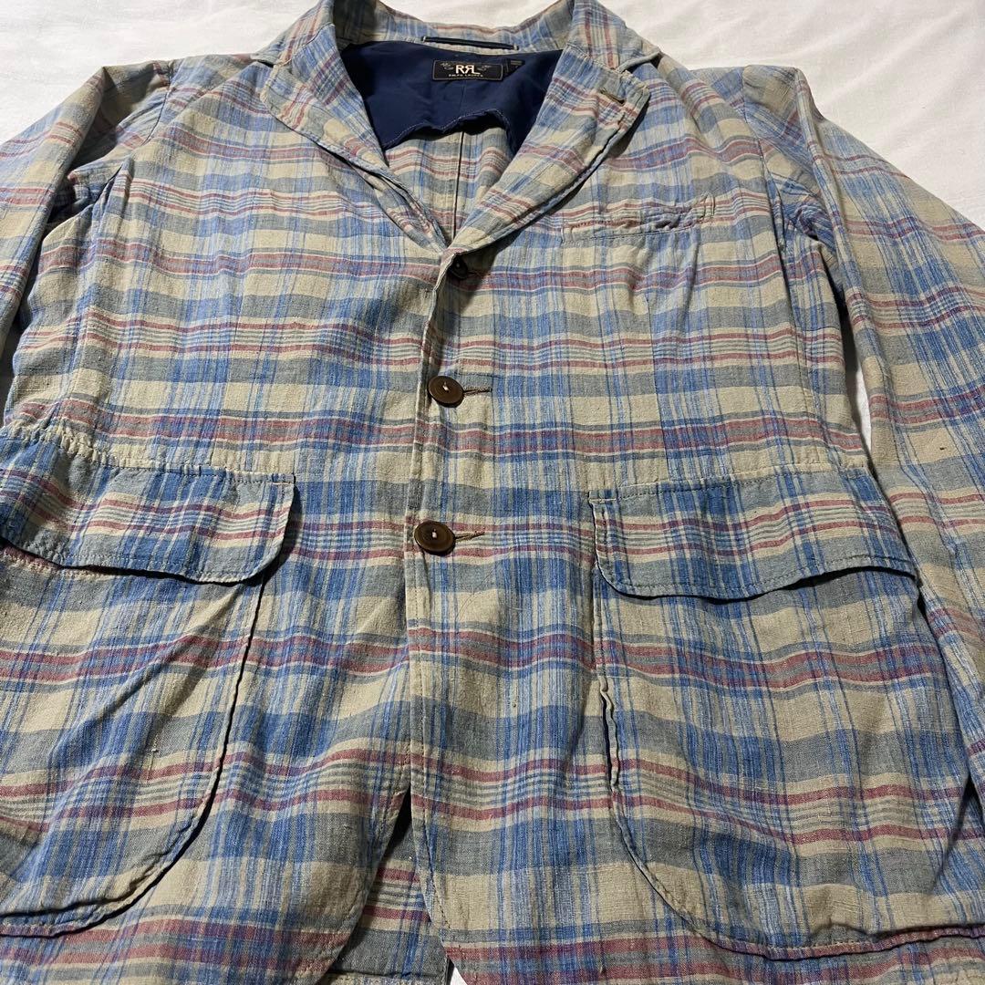 良状態 RRL チェックテーラードジャケット ヴィンテージ加工 古着 薄手