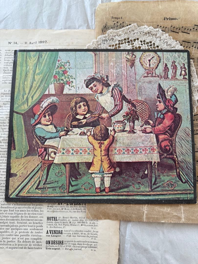 稀少ヴィクトリアンなアンティーク玩具ブロック木製パズル洋書クリスマス絵本