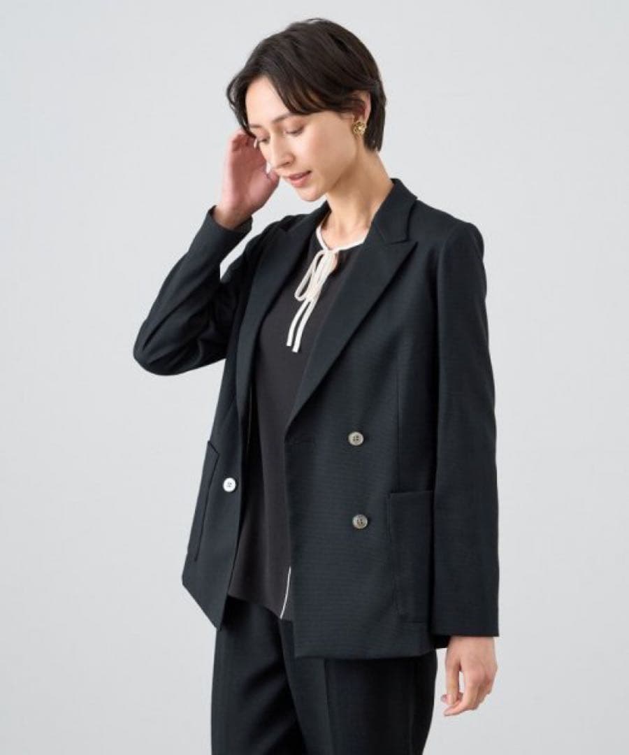 【1449】新品　アナイ　カラミコットンダブルジャケット　黒　38
