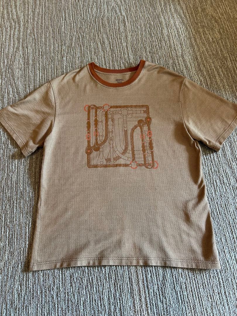 HERMES ベージュ マキシTシャツ　カルトゥッシュ36