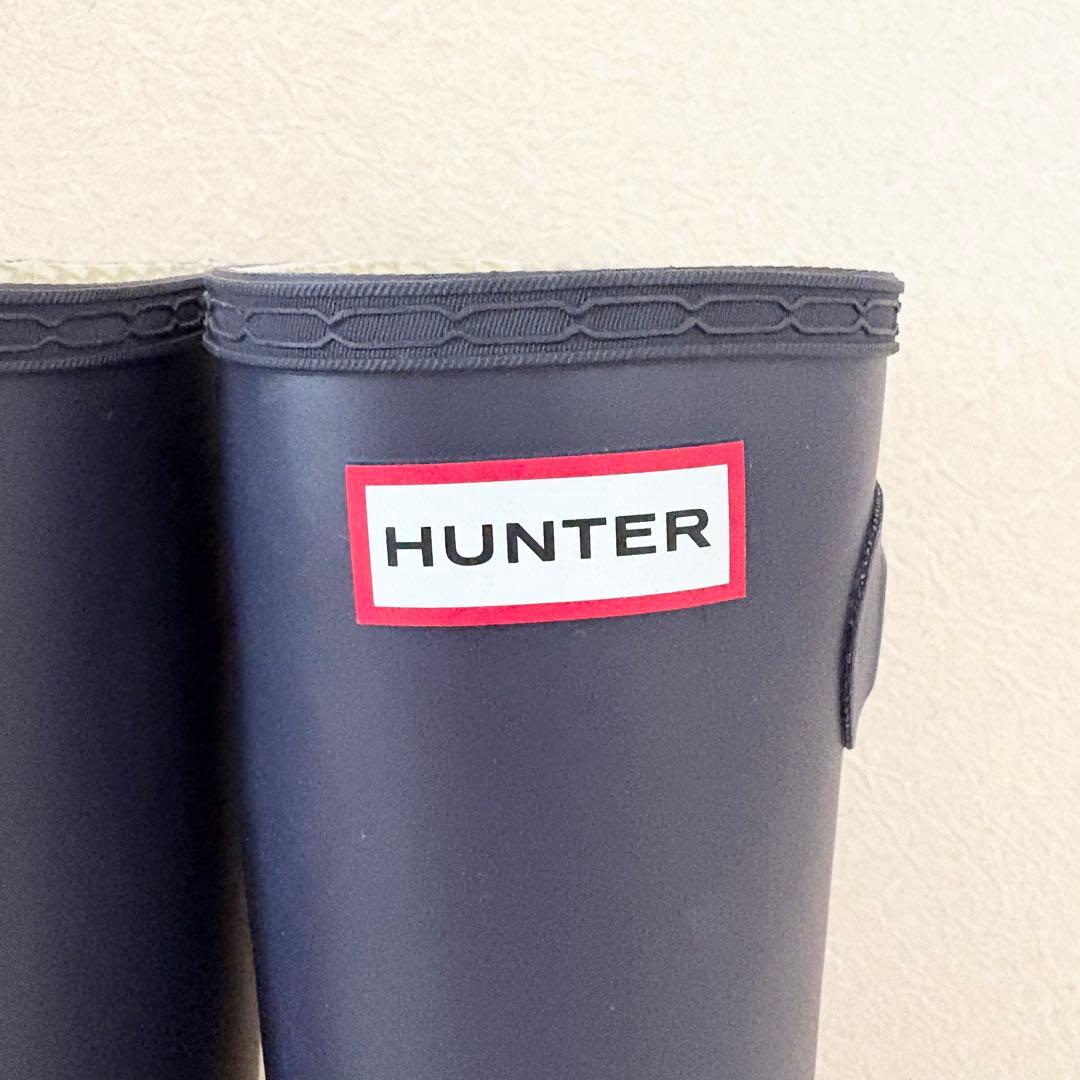 【美品】HUNTER ネイビー レインブーツ バックル付き 約24cm