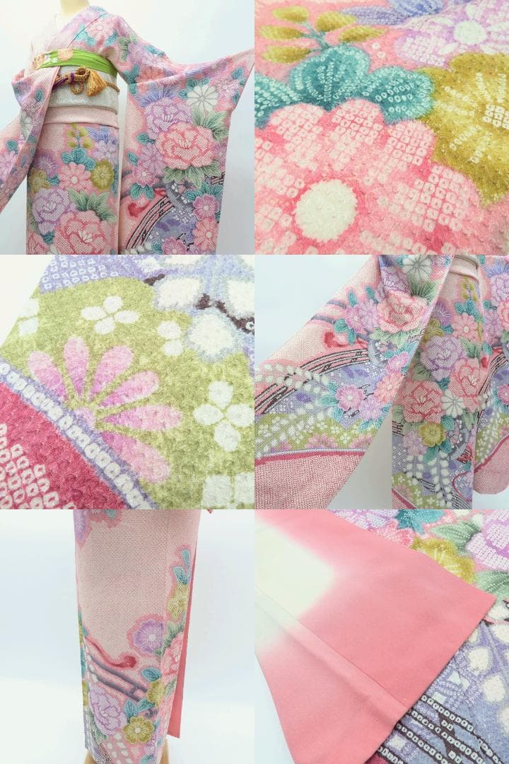 Y3902◇美品 正絹 総絞り 手縫い仕立て 成人式 振袖 着物