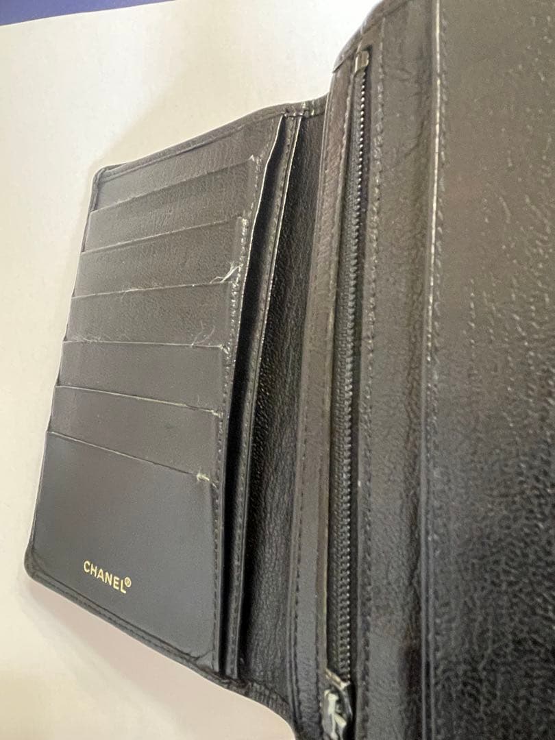 CHANEL 黒 レザー パスポートケース　財布