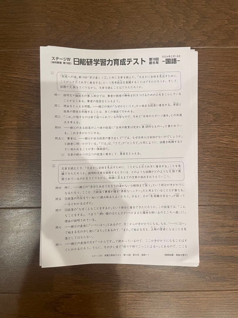 日能研 6年2024年度 学習力育成テスト 2月から7月 全17回