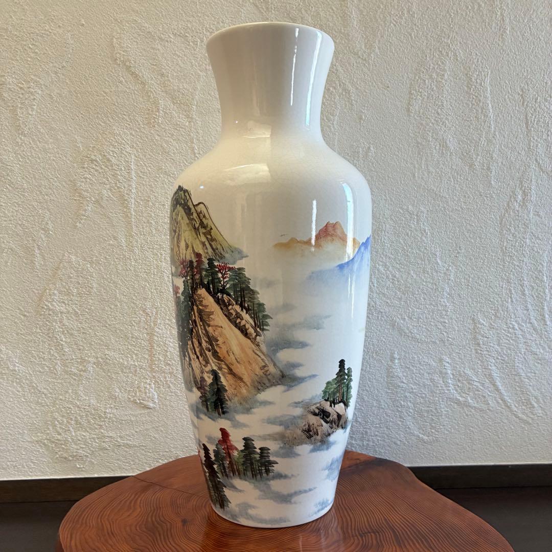 ✴︎ヴィンテージ✴︎古美術　台湾製　山水画風 陶器 花瓶 高さ43cm