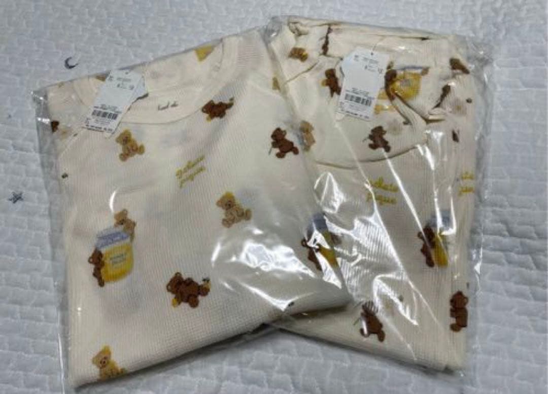 【新品】ジェラートピケ　はちみつベア柄プルオーバー&ロングパンツ　上下セット