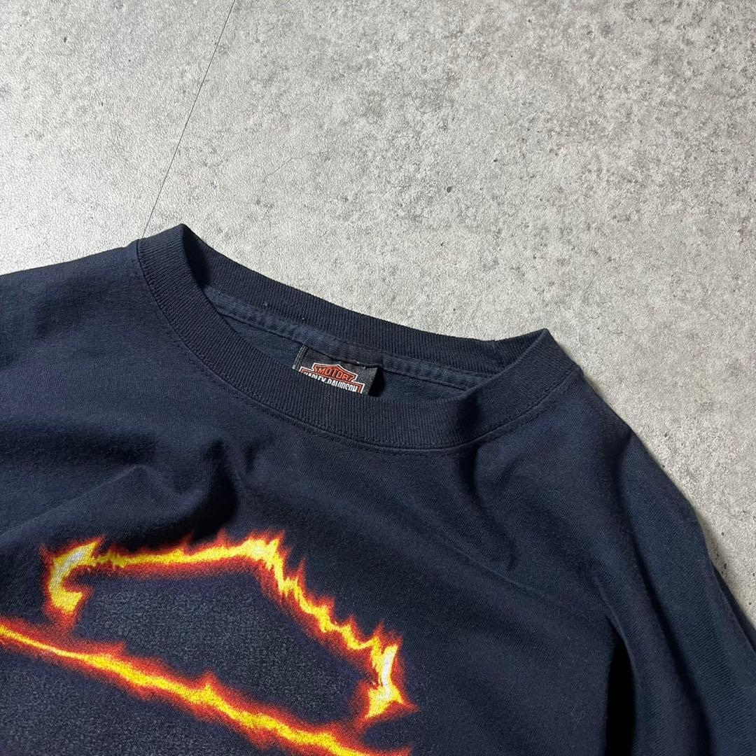 00s USA製 ハーレー イーグル 袖ファイヤー 両面ロンT M