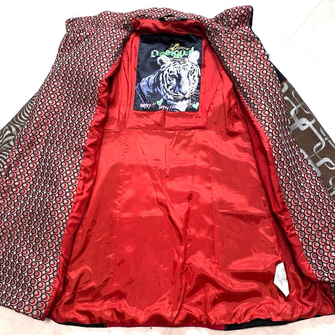 美品✨Desigual ジャガード　切り替え　総柄　薔薇　コート　3XL 派手