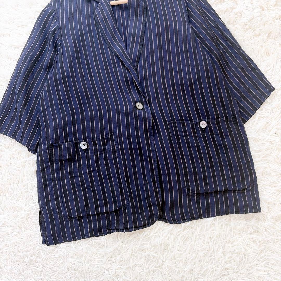 maxmara マックスマーラ　白タグ　リネンオーバージャケット　ストライプ